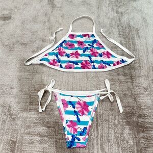 Floral Striped Bikini Set